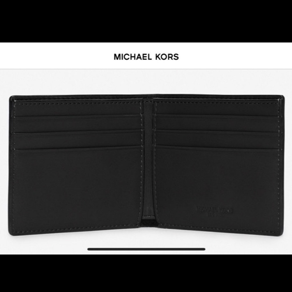 Michael Kors: Black Harrison Crossgrain Slim Billfold Leather Wallet - Picture 2 of 5
